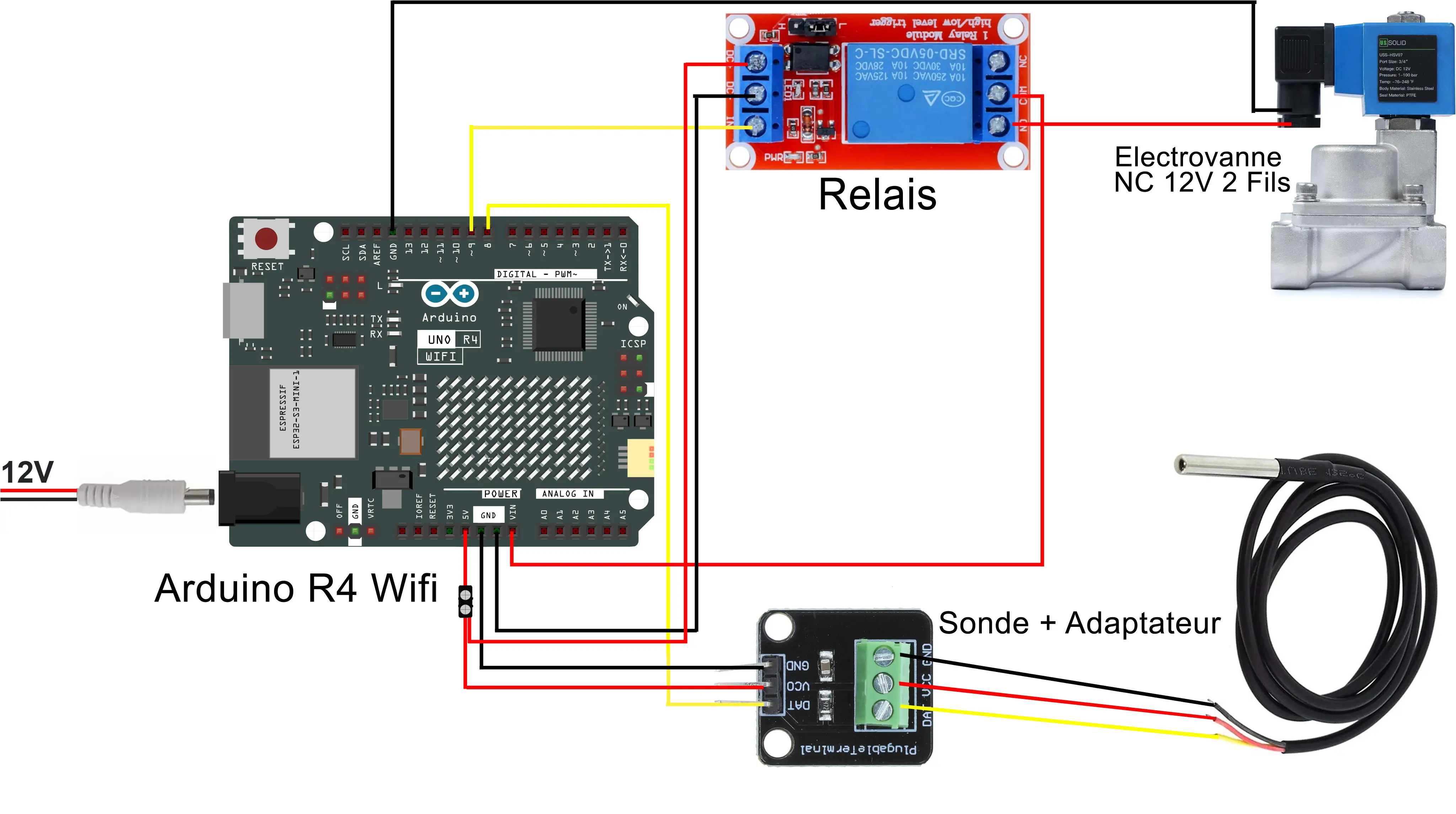 Illustration des branchements de l'arduino R4 Wifi